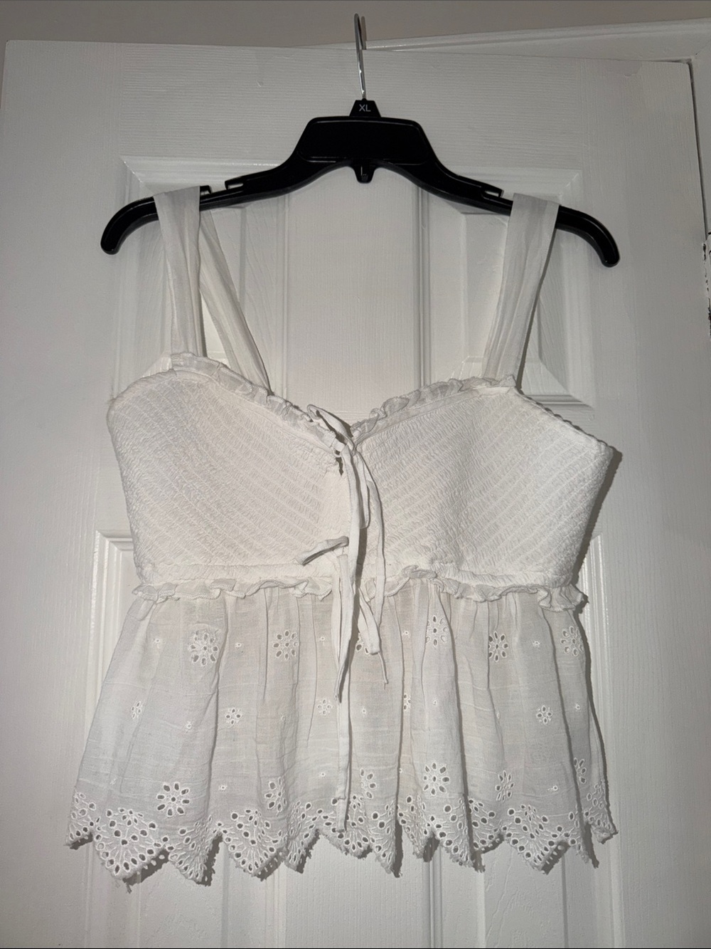 American Eagle Outfitters White Eyelet Tie-Front Peplum Camisole
